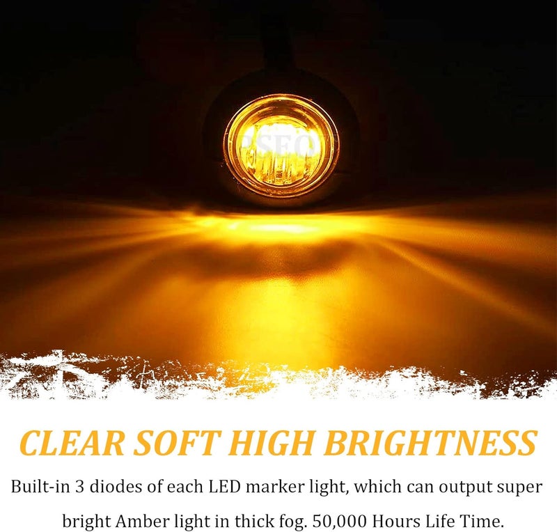 PSEQT 3/4 Inch Trailer Marker LED Lights, Clearance Light Side Front Rear Bullet Brake Turn Stop Reverse Tail Lighting 12V for Pickup Trailer Truck Car Bus RV Boat(20Pcs Amber) - Image 2